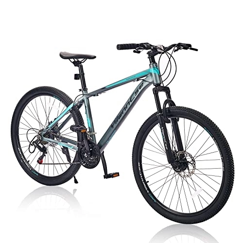 Mountain Bike : 27.5 Inch Mountain Bike 21-Speed Bicycle, Aluminum Frame, Suspension Fork, Double Disc Brake (Gray)