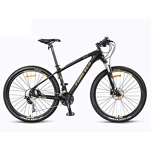 Mountain Bike : 27.5 Inch Mountain Bikes, 27 / 30 Speed Suspension Fork MTB, High-Tensile Carbon Steel Frame Mountain Bicycle With Dual Disc Brake for Men and Women, Lightweight black gold-30speed
