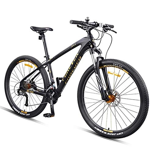 Mountain Bike : 27.5 inch Mountain Bikes, Carbon Fiber Frame Dual-Suspension Mountain Bike, Disc Brakes All Terrain Unisex Mountain Bicycle, Gold, 30 Speed