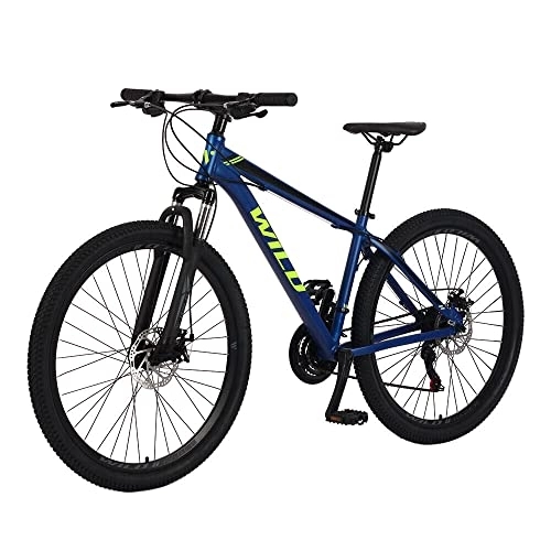 Mountain Bike : 27.5 Inch Wheel Mountain Bike, 21 Speed Mens Mountain Bike Aluminum Frame， Dual Disc Brake MTB Bike For Adults (Blue)