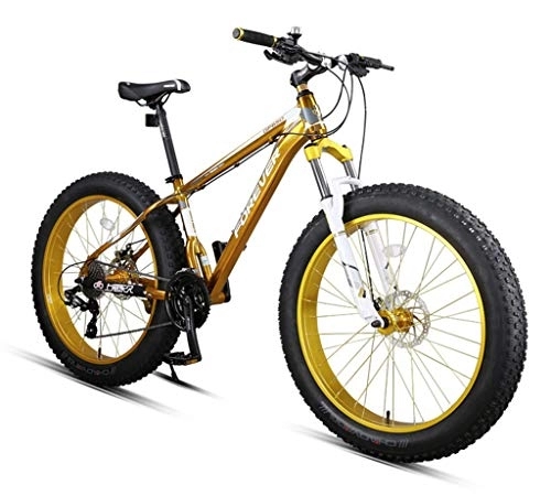 Mountain Bike : 27-speed Mountain Bike 4.0 Inch Fat Tire For Snow / Beach, Front And Rear Dual Mechanical Disc Brakes Adjustable Handlebar Distance, Golden