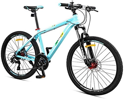 Mountain Bike : 27-Speed Mountain Bikes, Front Suspension Hardtail Mountain Bike, Adult Women Mens All Terrain Bicycle with Dual Disc Brake (Color : Blue, Size : 24 Inch)