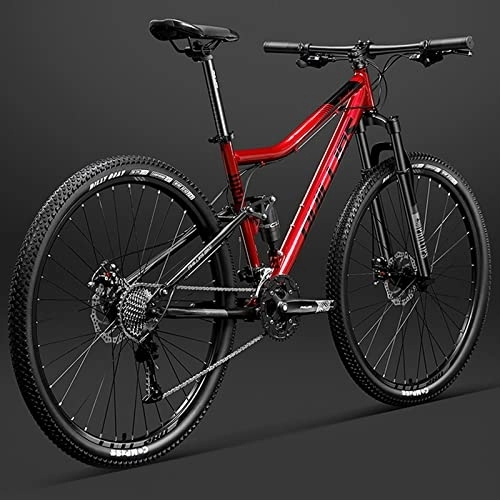 Mountain Bike : 29 Inch Bicycle Frame Full Suspension Mountain Bike, Double Shock Absorption Bicycle Mechanical Disc Brakes Frame (red 24 Speeds)