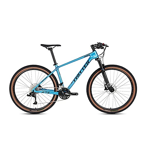 Mountain Bike : 30 Speed Mountain Bike, 27.5 / 29 Inch MTB Carbon Fiber Mountain Bicycle Lightweight Aluminum Alloy Handle, 2.25 Extra Wide Tires Blue-27.5x15inch