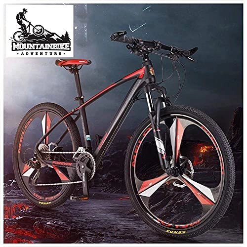 Mountain Bike : 33 Speed Mountain Bikes with Front Suspension for Men / Women, Adults Boys / Girls Anti-Slip Hardtail Mountain Trail Bicycle, Hydraulic Disc Brake & Adjustable Seat, Black Red 3 Spokes, 26 Inch