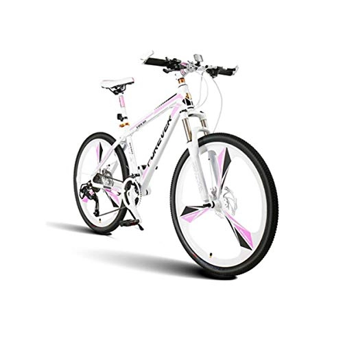 Mountain Bike : 8haowenju Mountain Bike Bicycle, Women's Student Bicycle, 26 Inch 27 Speed Change, Aluminum Alloy Double Disc Brake, One Wheel Adult Bicycle (Color : White A, Size : 27 speed-24 inches)