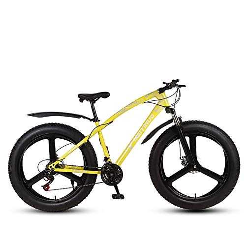 Mountain Bike : Adult Bicycles, 24-inch And 26-inch Mountain Bikes, 4-inch Wide Tires, Beach Snow Mountain Bikes, Double Disc Brakes, Anti-skid Bicycles (Color : Yellow, Size : 26 inches)
