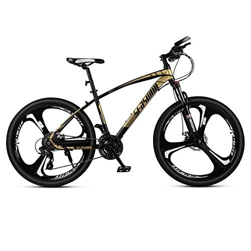 Mountain Bike : Adult bicycles Off-road mountain bikes 21-30 transmission system 26-inch aluminum alloy wheels Carbon steel frame Front and rear disc brakes White@Three-knife version of Black Gold 1_26 inch 30 speed