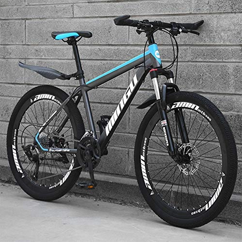 Mountain Bike : Adult Carbon Steel Mountain Bike, 26 Inch Wheels, 21-24-27 Speed Variable Speed Gears Dual Disc Brakes Shock Absorption Mountain Bicycle, gray blue, 24 speed
