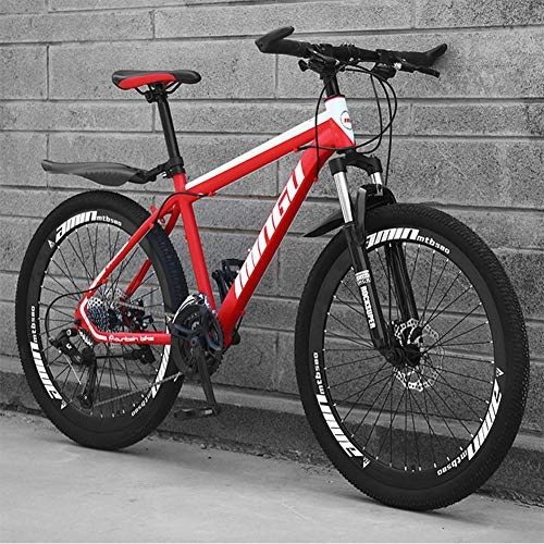 Mountain Bike : Adult Carbon Steel Mountain Bike, 26 Inch Wheels, 21-24-27 Speed Variable Speed Gears Dual Disc Brakes Shock Absorption Mountain Bicycle, red, 24 speed