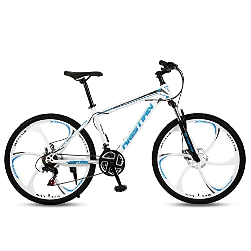 Mountain Bike : Adult Mountain Bike，21 / 24 / 27 Variable Speed Full Suspension High-Carbon Steel MTB Bicycle，Rigid Hardtail，Dual Disc Brake Non-Slip，26-Inch Wheels，Bikes for Adult & Te white blue- 27