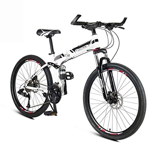 Mountain Bike : Adult Mountain Bike, 24 / 26 Inch Wheels, Carbon Steel Mountain Bike 24 / 27 / 30 Speed Bicycle Full Suspension MTB Gears Dual Disc Brakes Mountain Bicycle (Color : White, Size : 26inch) fengong