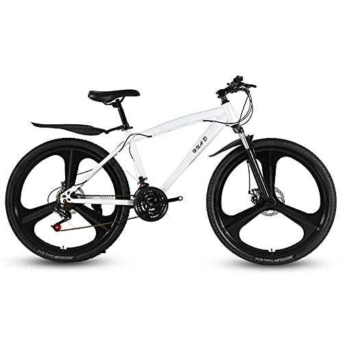 Mountain Bike : Adult mountain bike, 26-inch 21-speed adult student male and female hard-tail bicycle, high-carbon steel frame, double disc brake, multi-color bicycle-B