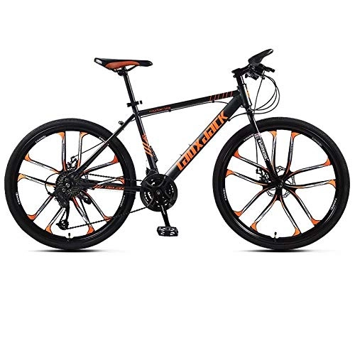 Mountain Bike : Adult mountain bike Cross-country racing bicycle 26 inch 27 shifting system Front and rear double disc brakes Male and female students bicycles One wheel Red@10 knives - black orange_26 inch 27 speed
