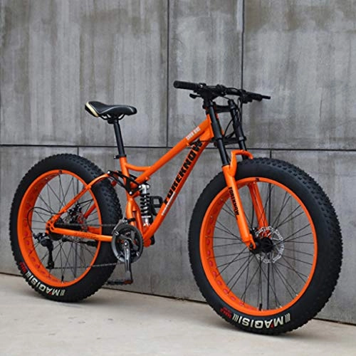 Mountain Bike : Adult Mountain Bike, Full Suspension Fat Bike 24 / 26 Inch Wheels Mens & Ladies High-Carbon Steel MTB Bicycle with Dual Disc Brakes - 7 21 24 27 30 Speed - White / Red / Blue / Black / Orange / Cyan
