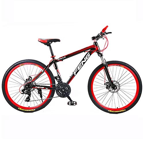 Mountain Bike : Adult Mountain Bike, Mountain Trail Bike Alloy Frame Outroad Bicycles, 24'' Front Shock MTB with Dual Disc Brakes, Bike for Men 140-160Cm, black red, 26inch 24speed