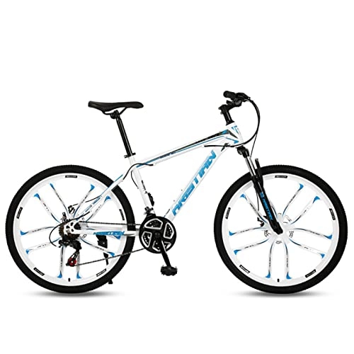 Mountain Bike : Adult Mountain Bike Suspension Front Fork Dual Disc Brakes Mountain Bike，21 / 24 / 27 Speed ，26-Inch Wheels 10-Spokes，soft Tail Frame，Multiple Colors，for Men Women MTB white blue-24