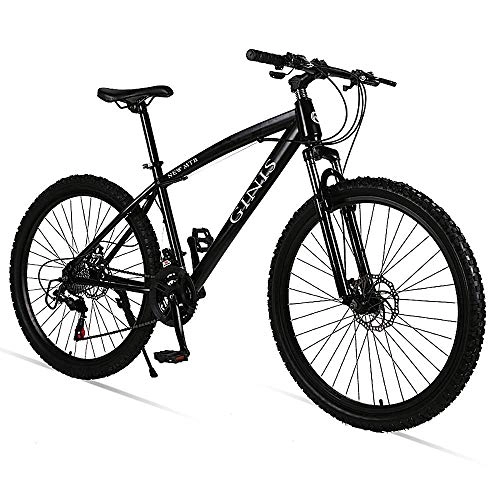 Mountain Bike : Adult Mountain Bike Unisex Front and rear double disc brakes 26-inch aluminum alloy wheel 21 shifting system Shock absorber front fork 7 color 20 style optional@Spoke wheel - black_30 speed 26 inches