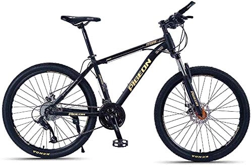 Mountain Bike : Adult Mountain Bikes, 26 Inch High-carbon Steel Frame Hardtail Mountain Bike, Front Suspension Mens Bicycle, All Terrain Mountain Bike (Color : Gold, Size : 27 Speed)