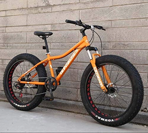 Mountain Bike : Adult Mountain Bikes, All Terrain Road Bicycle, Dual Suspension Frame Bike And Suspension Fork 26Inch Fat Tire Hardtail Snowmobile, (Color : Orange 1, Size : 7Speed)