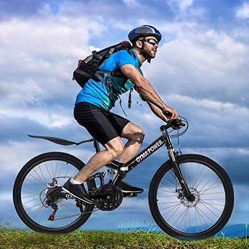 Mountain Bike : Adult Road Racing Bike 26 Inch Mountain Bike, 21 Speed Mountain Bicycle with High Carbon Steel Frame, Dual Disc Brakes Full Suspension Non-Slip Shock-Absorbing Men&Women