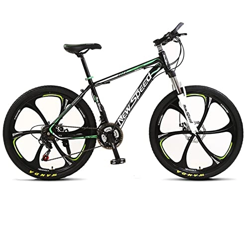 Mountain Bike : Adults Mountain Bike，21 Speeds Suspension High-Carbon Steel MTB Bicycle，Aluminum Frame 24 / 26 Inch Wheels，Dual Disc-Brake 6-Spokes，Adjustable Seat ，for Women Men's MT green- 26inch
