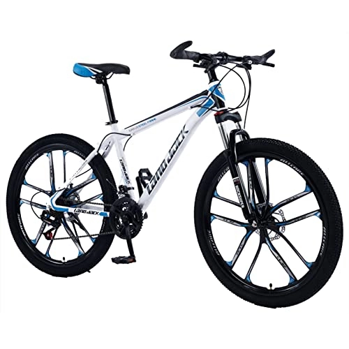 Mountain Bike : Adults Mountain Bike High-Carbon Steel Full Suspension Bikes Mechanical Dual Disc Brake，21 / 24 / 27 Speed，6-Spoke 26 Inch Wheels，MTB Bicycle for Men / Women，Multiple Colo White Blue-21