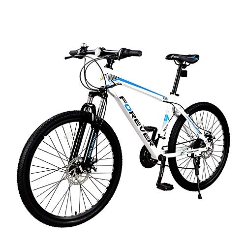 Mountain Bike : AEDWQ 24-speed Mountain Bike, 26-inch High Carbon Steel Frame, Dual Suspension Dual Disc Brake Bike, MTB Tires, Black Orange / White Blue (Color : White blue)