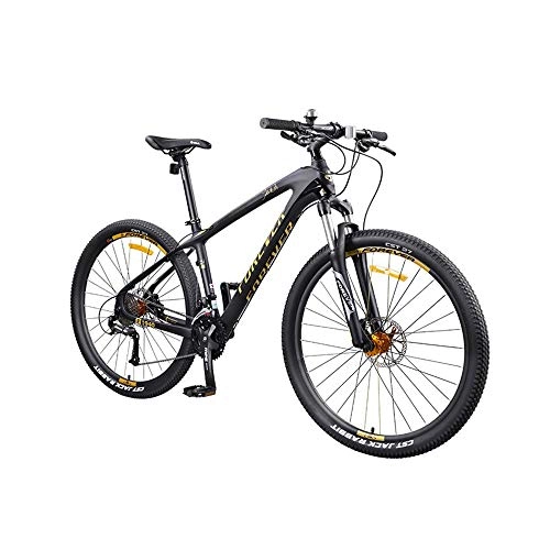Mountain Bike : AEDWQ 27 / 30-speed Mountain Bike, 27.5-inch Carbon Fiber Frame, Dual Suspension Dual Disc Hydraulic Brake Bicycle, Spoke, MTB Tires, Black Gold / Black Blue (Color : Black gold 27 speed)