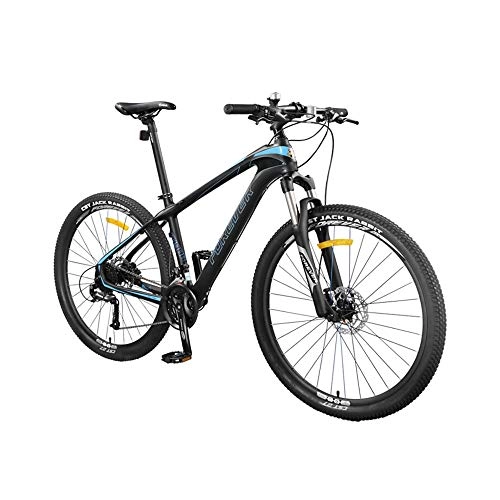 Mountain Bike : AEDWQ 27-speed Mountain Bike, 27.5-inch Carbon Fiber Frame, Dual Suspension Dual Disc Hydraulic Brake Bicycle, Spoke Type, MTB Tires, Black Red / Black Blue (Color : Black blue)