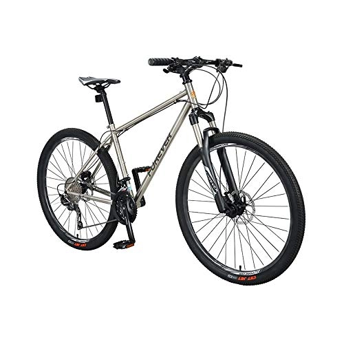 Mountain Bike : AEDWQ 27-speed Mountain Bike, 27.5-inch Chrome-molybdenum Steel Frame, Dual Suspension Dual Disc Hydraulic Brake Bicycle, Spoke Type, MTB Tires, Silver (Color : 27 speed)