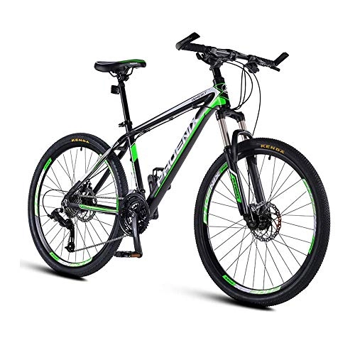 Mountain Bike : AEDWQ 27-speed Mountain Bike, Aluminum Alloy Frame, Dual Disc Brake Bike, 26-inch Spoke MTB Tires, Black Red / Black Green / White Orange (Color : Black green)