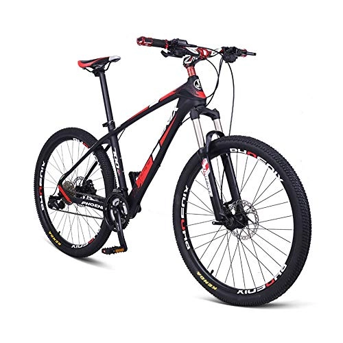 Mountain Bike : AEDWQ 30-speed Off-road Mountain Bike, Carbon Fiber Frame, Dual Oil Disc Brake Bicycle, 26-inch Spoke MTB Tires, Black-red (Color : Black red)