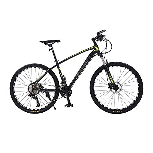Mountain Bike : AEDWQ 36-speed Mountain Bike, Aluminum Alloy Frame, Hydraulic Double Disc Brake Bicycle, 27.5 Inch Spoke MTB Tires, Black Green / Black Blue (Color : Black green)
