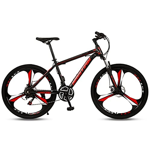 Mountain Bike : AEF 26 Inch Mountain Bike MTB Disc-Brake 3-Spokes, Front Suspension, Carbon Steel Frame, for Adults, black red, 24 speed