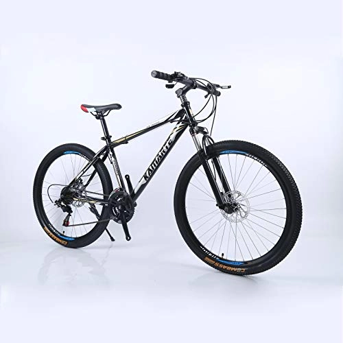 Mountain Bike : Alapaste 31.5 Inch 21 Speed Front Suspension High-carbon Steel Bike, Double Disc Brake Bike, Comfortable Resistance To Friction Mountain Bike-Black and gold 31.5 inch.21 speed