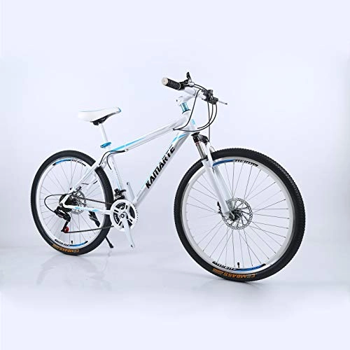 Mountain Bike : Alapaste 31.5 Inch 21 Speed Front Suspension High-carbon Steel Bike, Double Disc Brake Bike, Comfortable Resistance To Friction Mountain Bike-White and blue 31.5 inch.21 speed