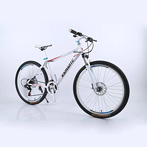 Mountain Bike : Alapaste 31.5 Inch 21 Speed Front Suspension High-carbon Steel Bike, Double Disc Brake Bike, Comfortable Resistance To Friction Mountain Bike-White red 31.5 inch.21 speed