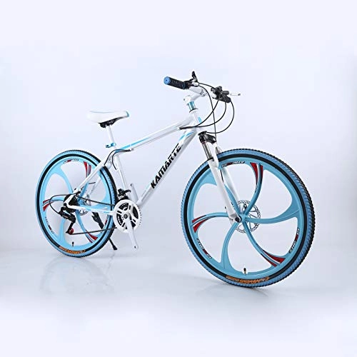 Mountain Bike : Alapaste Dedicated Texture Not-slip Load Bearing Tires Bike, Not Easily Deformed Low Noise Front Suspension Mountain Bikes, 34.1 Inch 27 Speed Bike-White and blue 34.1 inch.27 speed