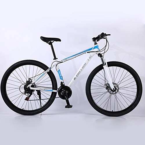 Mountain Bike : Alapaste Not Easily Deformed Durable Firm High Carbon Steel Material Bike, Front Suspension Double Disc Brake Bike, 34.1 Inch 24 Speed Mountain Bikes-White and blue 34.1 inch.24 speed