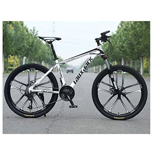 Mountain Bike : Allamp Outdoor sports Mountain Bike, High Carbon Steel Front Suspension Frame Mountain Bike, 27 Speed Gears Outroad Bike with Dual Disc Brakes, White