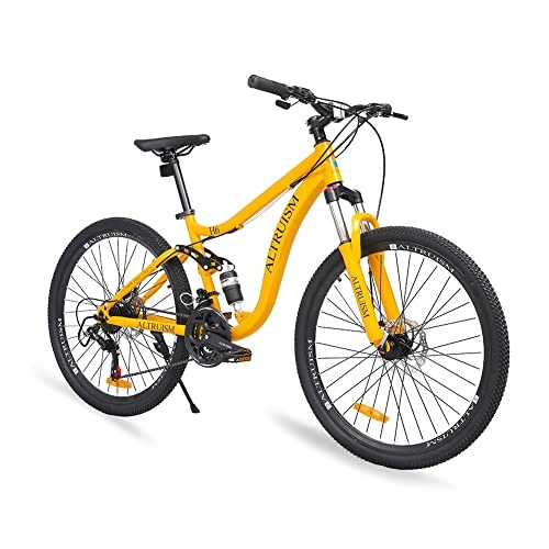 Mountain Bike : ALTRUISM Mountain Bike MTB 26 Inch Dual Suspension Variable Speed Ultra-High Carbon Steel Frame Double Disc Brake (Yellow)