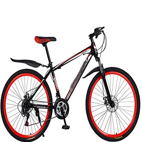 Mountain Bike : Aluminum Alloy Bicycles, Carbon Fiber Male And Female Bicycles, Dual Disc Brakes, Ultra-light Integrated Mountain Bikes (Color : Black red, Size : 24 inches)