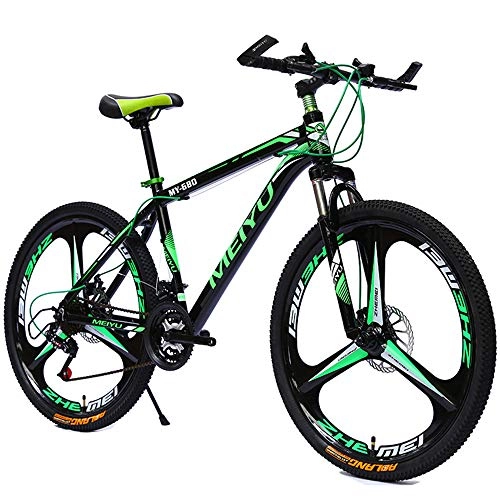 Mountain Bike : Aluminum Alloy Hardtail Mountain Bikes, 26 Inch Wheels, Mountain Trail Bike, 21 / 24 / 27 / 30-Speed Bicycle Full Suspension MTB Gears Dual Disc Brakes Outroad Bicycles, 3 Cutter Wheels, Green, 21 speed