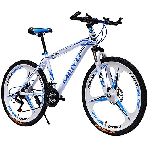 Mountain Bike : Aluminum Alloy Hardtail Mountain Bikes, 26 Inch Wheels, Mountain Trail Bike, 21 / 24 / 27 / 30-Speed Bicycle Full Suspension MTB Gears Dual Disc Brakes Outroad Bicycles, 3 Cutter Wheels, White, 21 speed
