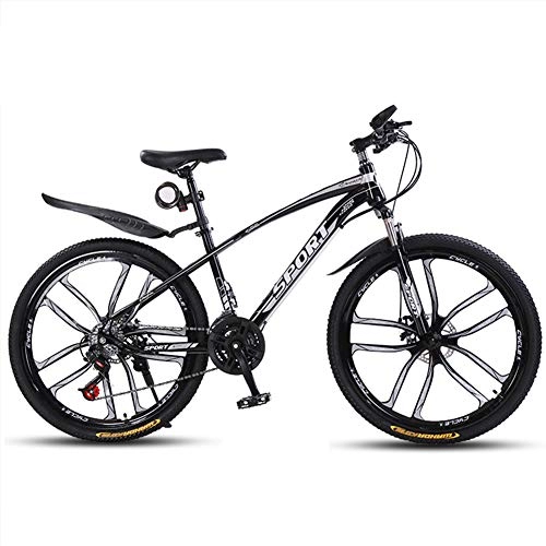 Mountain Bike : Amcerd Sports Leisure Synthetic Material Bicycle, Unisex Adult Bike Carbon steel 21 Speed Dual Disc brake 26Inches Wheels Bicycle For on and off road cycling Black Section DTen leaf tire