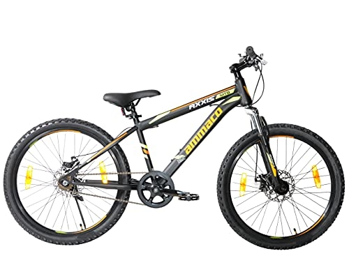 Mountain Bike : Ammaco Axxis Kids Mountain Bike 24" Wheel Single Speed MTB 14" Frame Suspension Disc Brakes Black Orange