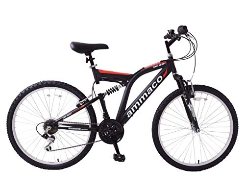 Mountain Bike : Ammaco. Dark Ascent 246" Dual Suspension Mountain Bike Shimano 18 Speed Black / Red 19" Frame