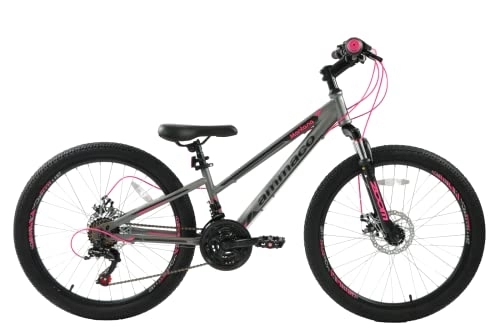 Mountain Bike : Ammaco Montana 24 Inch Wheel Girls Mountain Bike Disc Brakes Grey / Pink Age 8+