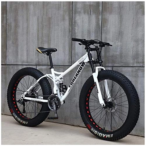 Mountain Bike : Aoyo Mountain Bikes, Bicycle, 26 Inch, 21 Speeds, High Carbon Steel, Lightweight, Beach, Sport Bike, Dual-Suspension, Double Disc Brake, Fat Tire Bike, (Color : White)